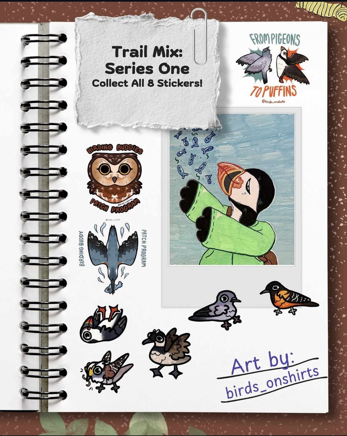 This picture isn't actually of trail mix and is instead a cool collection of bird stickers drawn by birds_onshirts.